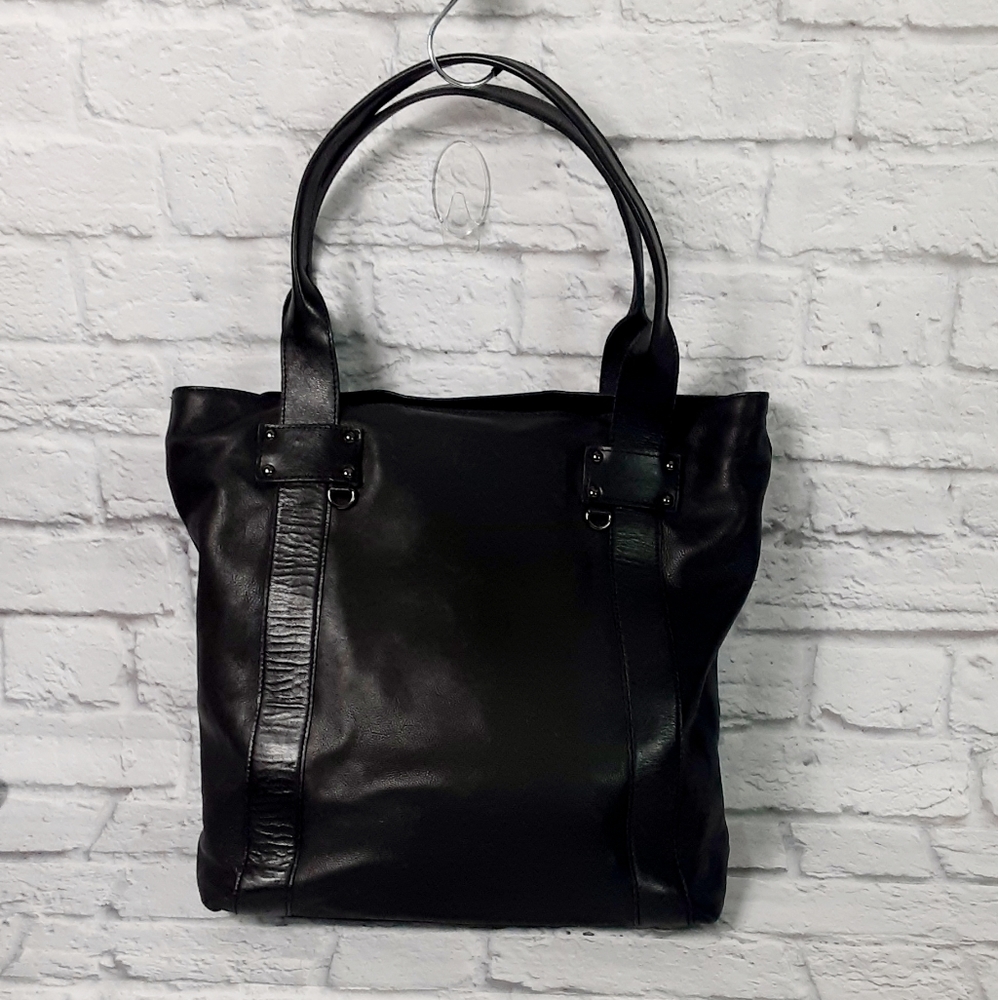 John Lewis black leather tote bag